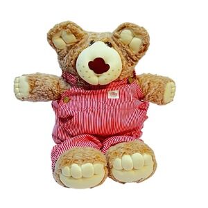 Vintage Appalachian Furskin Bear 1983 Removable Red Overalls 21 in Signed Dudley